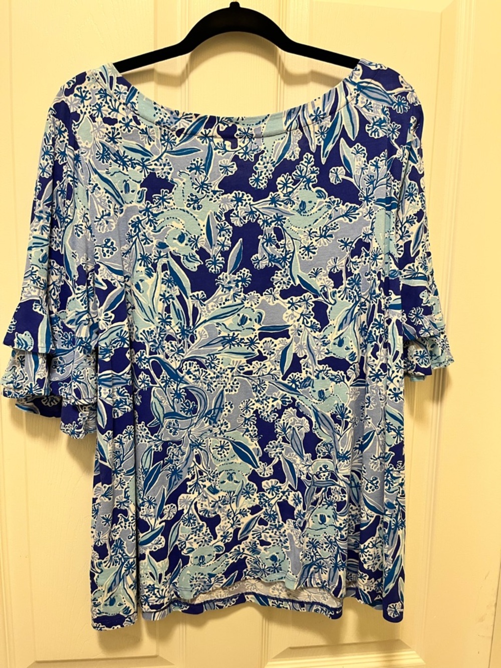 Lilly Pulitzer Blue Floral Ruffle-Sleeve Blouse